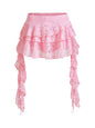 Women's Y2K Mini Skirt Ruffle Lace Mesh Asymmetrical Flowy Short Skort