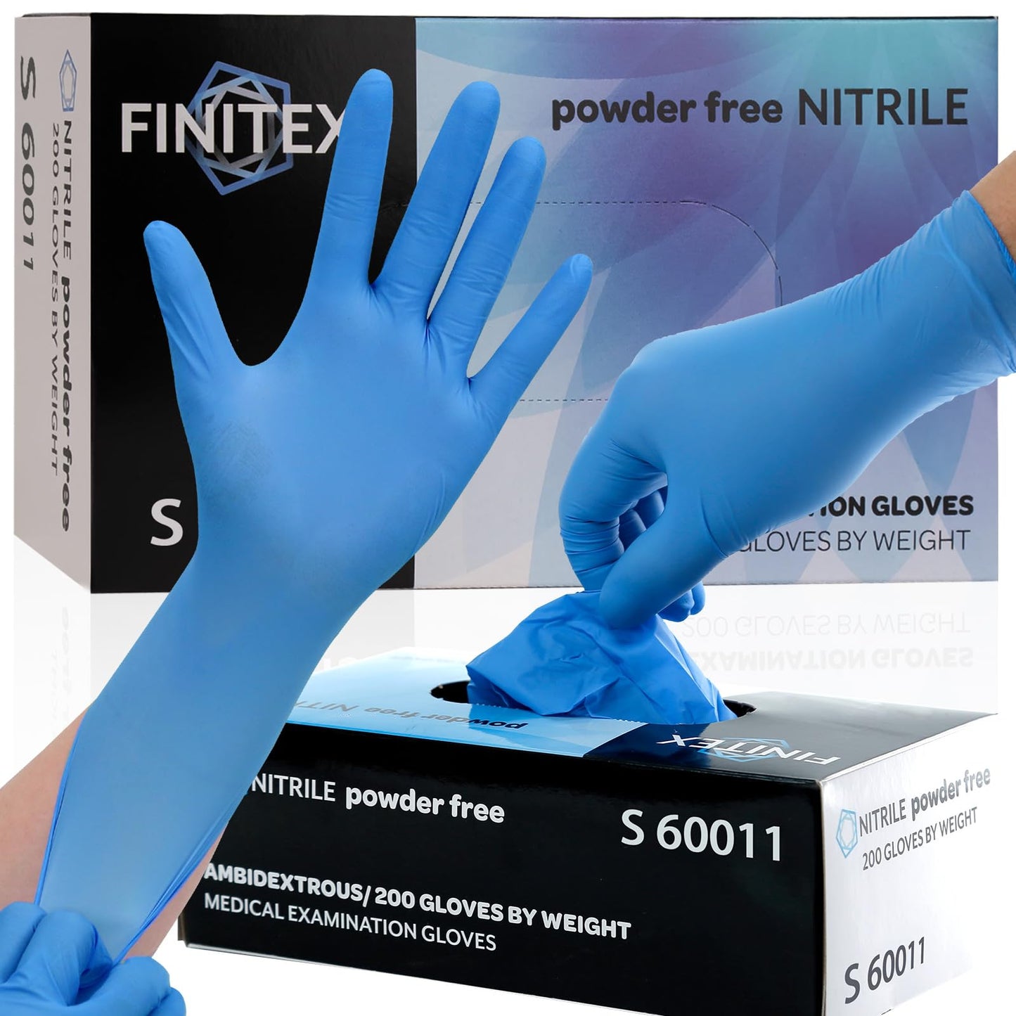 FINITEX Blue Disposable Nitrile Exam Gloves - 200 PCS/BOX 3.5mil Rubber Powder-Free Latex-Free Medical Cleaning Food Gloves
