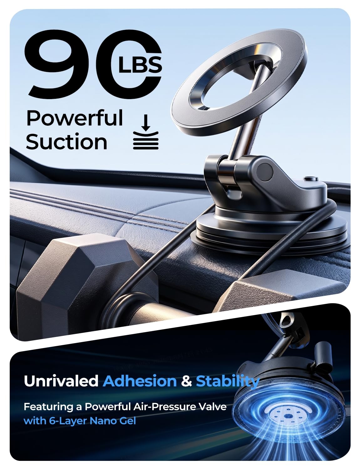 LISEN for Magsafe Car Mount, Magnetic Phone Holders for Your Car Vacuum, Phone Mount for Car Accessories for Women Men Jeep BMW, Suction Holder Kits, for iPhone 17 Pro Max 16 15 14 13 12,Carbon Fiber