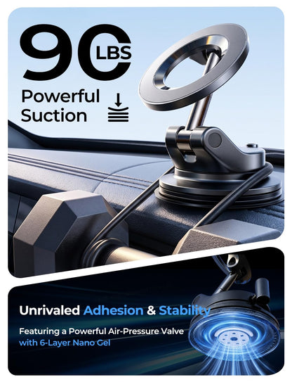 LISEN for Magsafe Car Mount, Magnetic Phone Holders for Your Car Vacuum, Phone Mount for Car Accessories for Women Men Jeep BMW, Suction Holder Kits, for iPhone 17 Pro Max 16 15 14 13 12,Carbon Fiber