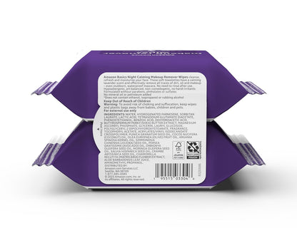 Amazon Basics Makeup Remover Wipes, Fragrance-Free, Alcohol-Free, Gentle Cleansing, Plant-Based, Dermatologist Tested, Removes Waterproof Mascara, Resealable, 25 Count, 1-Pack