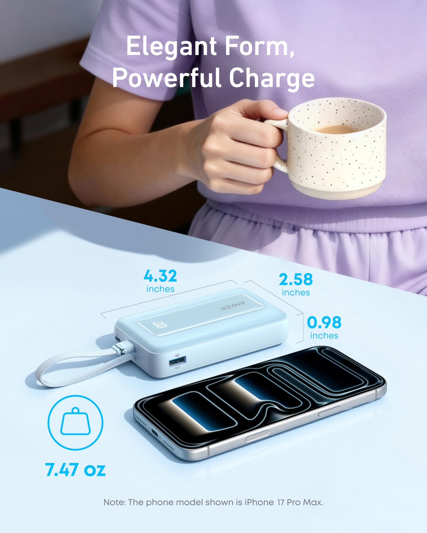 Anker Zolo Power Bank,20,000mAh 30W Portable Charger with Built-in USB-C