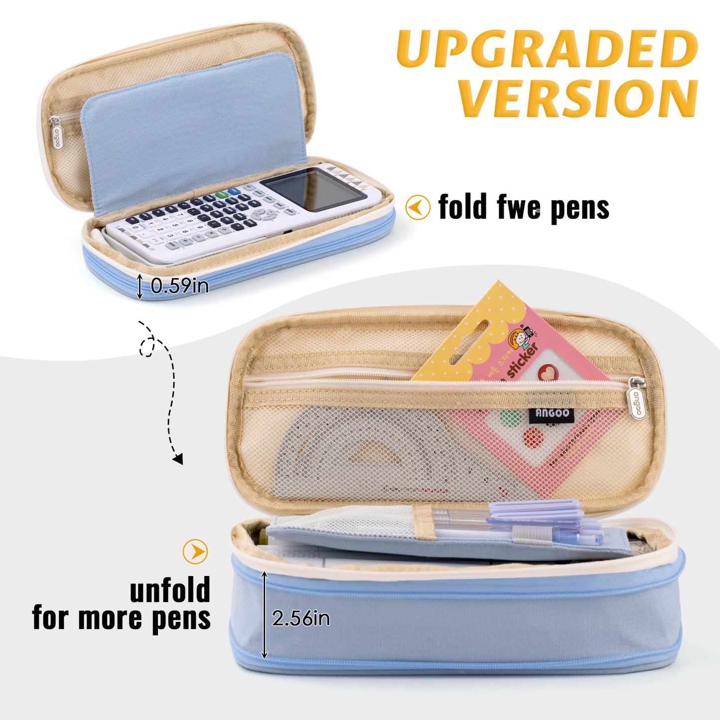 EASTHILL Big Capacity Pencil Pen Case Office College School Large Storage High Capacity Bag Pouch Holder Box Organizer Blue (Pink)