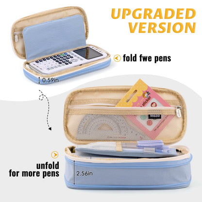 EASTHILL Big Capacity Pencil Pen Case Office College School Large Storage High Capacity Bag Pouch Holder Box Organizer Blue (Pink)