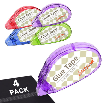 Secopad Scrapbook Tape, Glue Tape for Crafts, 4 Pack, Light-Colored Shell