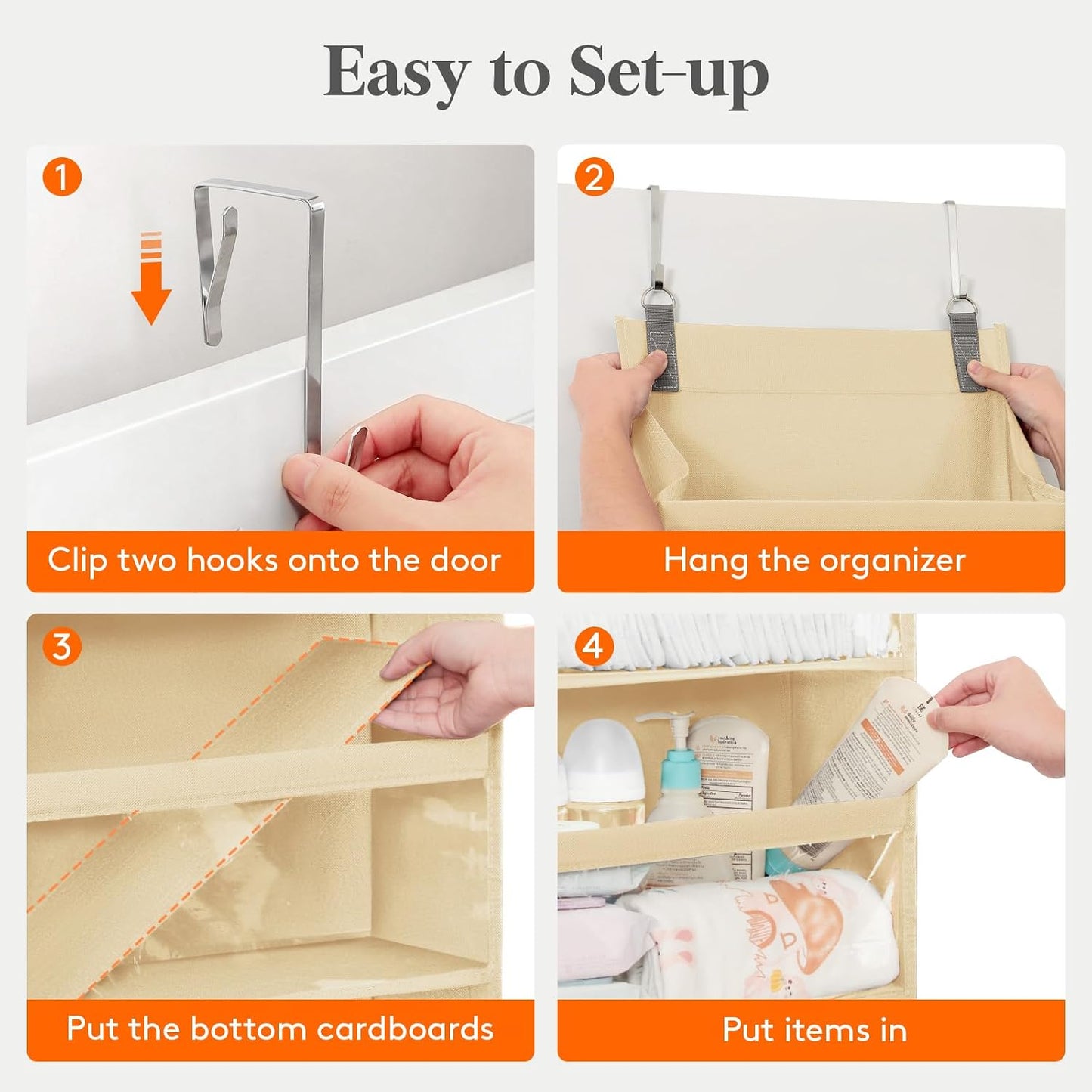 Lifewit 1 Pack Over the Door Organizer, 5 Section Hanging Storage, Beige