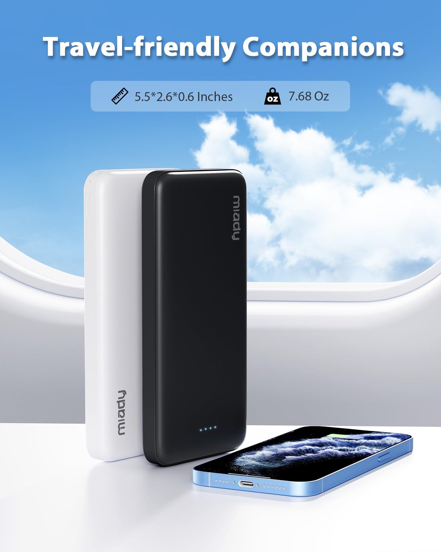 Miady 2-Pack Portable Charger, Slim 10000mAh Power Bank Travel Battery Pack