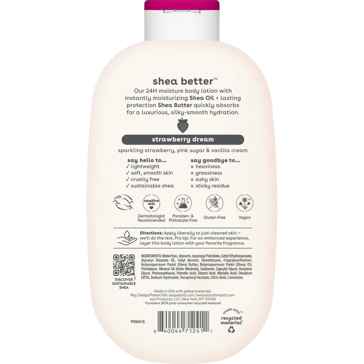 eos Shea Better Body Lotion- Vanilla Cashmere, 24-Hour Moisture, 16 fl oz
