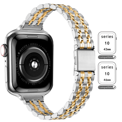 QUNDAXI Slim Watch Band Compatible with Apple Watch 41mm 45mm 42mm 44mm 40mm 38mm Metal Stainless Steel Watchband Suitable for iWatch 11/10/9/8/7/6/5/4/3/2/1/SE Series Women Luxury Strap