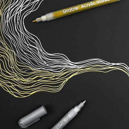 Grabie 6 White Acrylic Paint Markers, 0.7 mm Extra Fine Tip