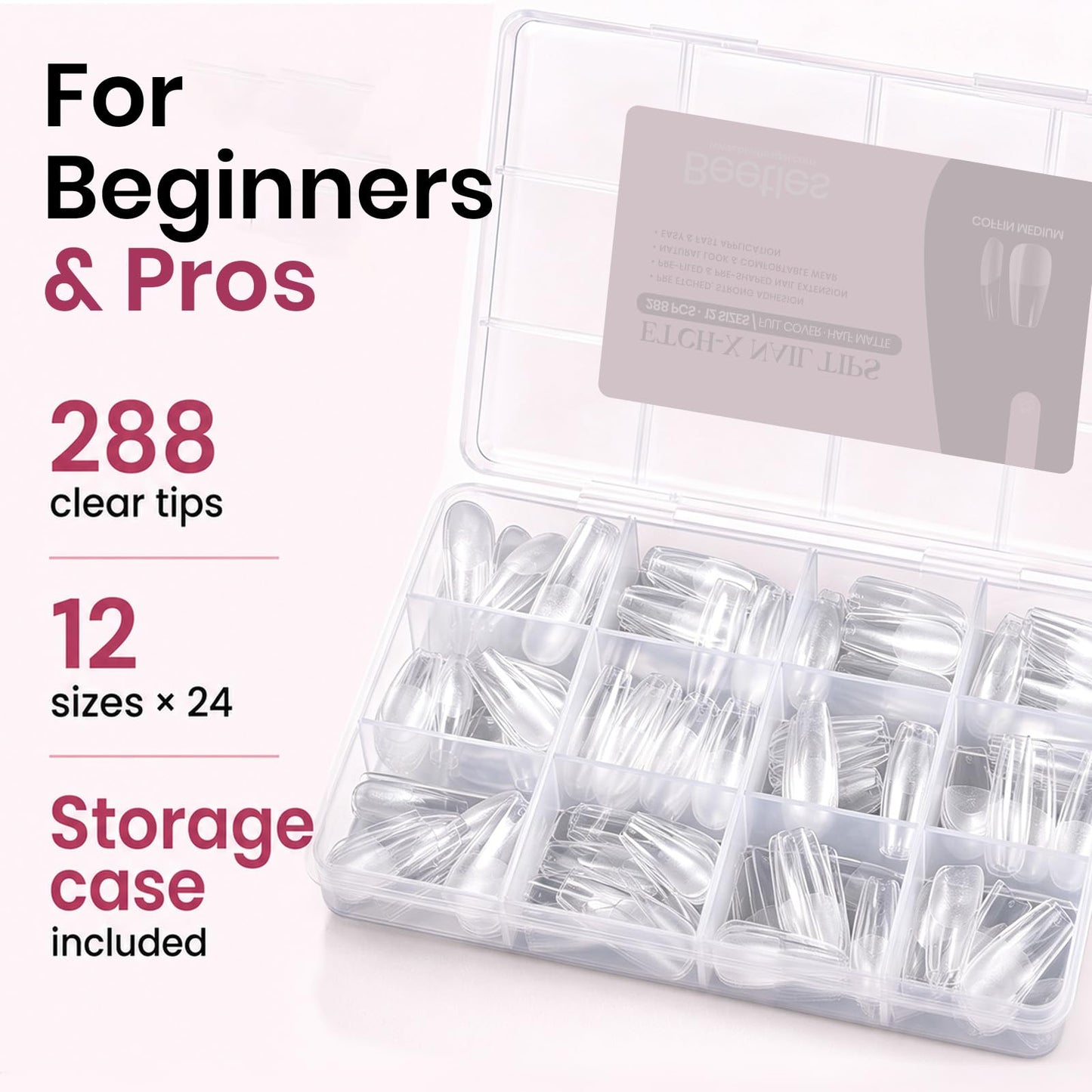 Beetles Soft Gel Nail Tips Short Almond 288pcs in 12 Sizes Etch-X