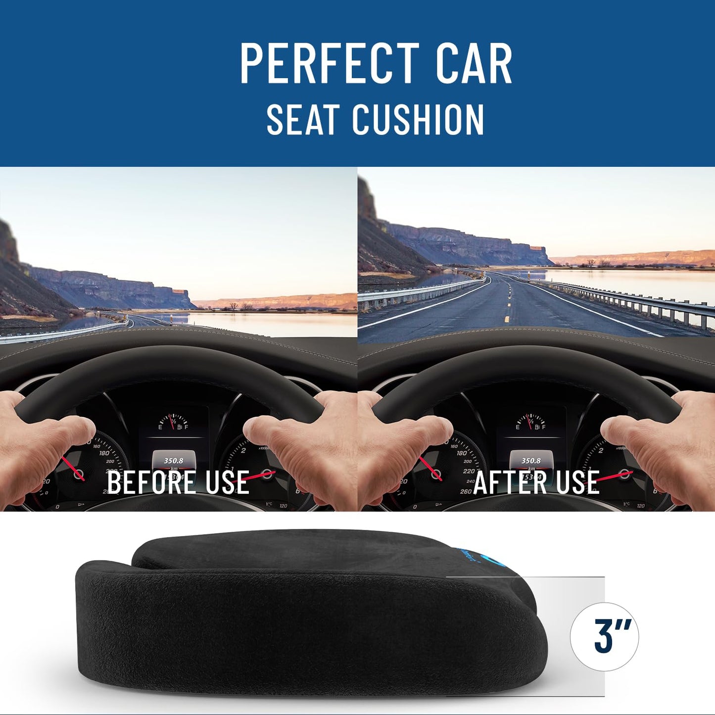 Everlasting Comfort Doctor Recommended Memory Foam Seat Cushion for Office Chairs & Car - Ergonomic Office Desk Accessories - Cushions for Tailbone Pain Relief, Sciatica (Black, Large)