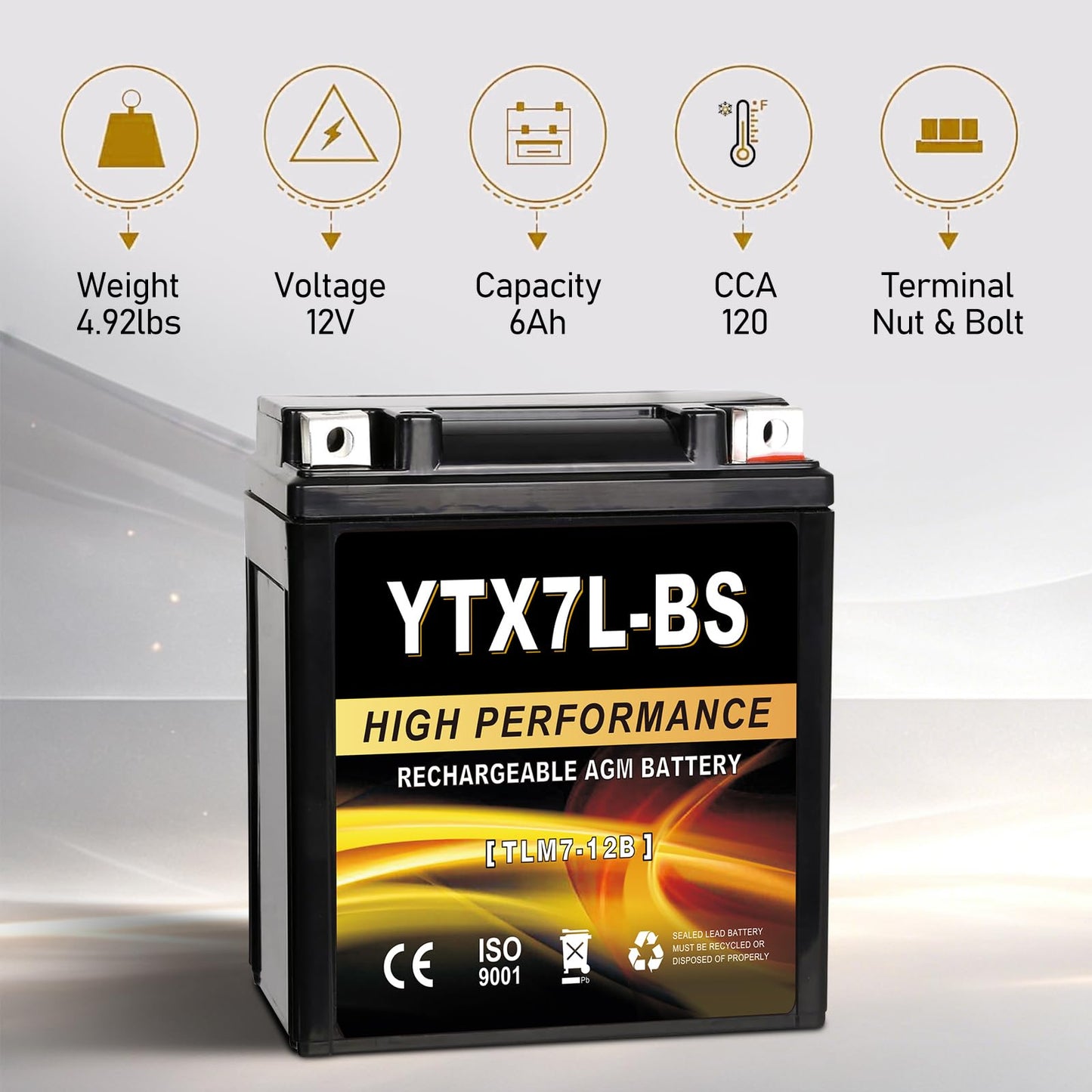 YTX14AH-BS 12V 12Ah Motorcycle Battery, 220CCA Rechargeable Maintenance Free Sealed AGM Battery, Powersport Replacement for ATV, UTV, Scooter