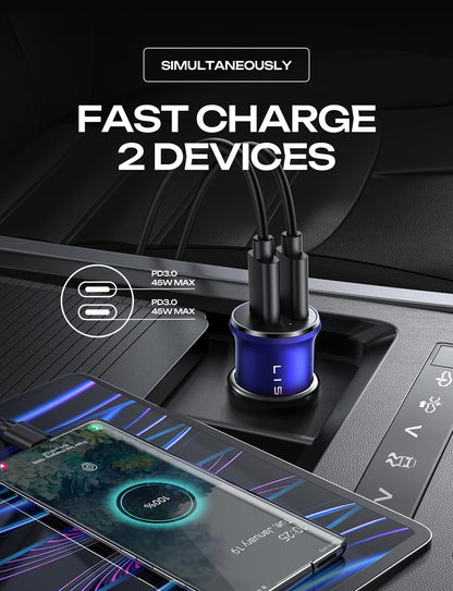 LISEN 90W USB C Car Charger USB C Fast Charge, 45W PD&QC 3.0 Fast Car Charger