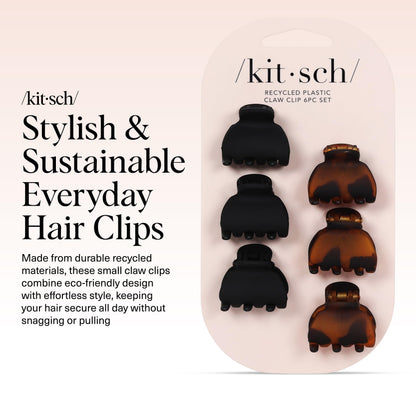 Kitsch Mini Hair Clips for Women - Tortoise & Black, 16 Pcs