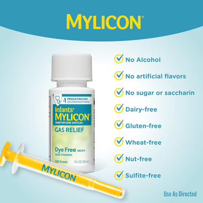 MYLICON Gas Relief Drops for Infants and Babies, Dye Free Formula, 1 Fl Oz.