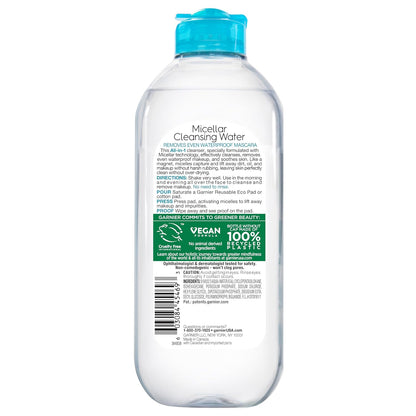 Garnier Micellar Water For Waterproof Makeup, Hydrating Facial Cleanser & Makeup Remover, Suitable for Sensitive Skin, Vegan, Cruelty Free, 13.5 Fl Oz (400mL), 1 Count