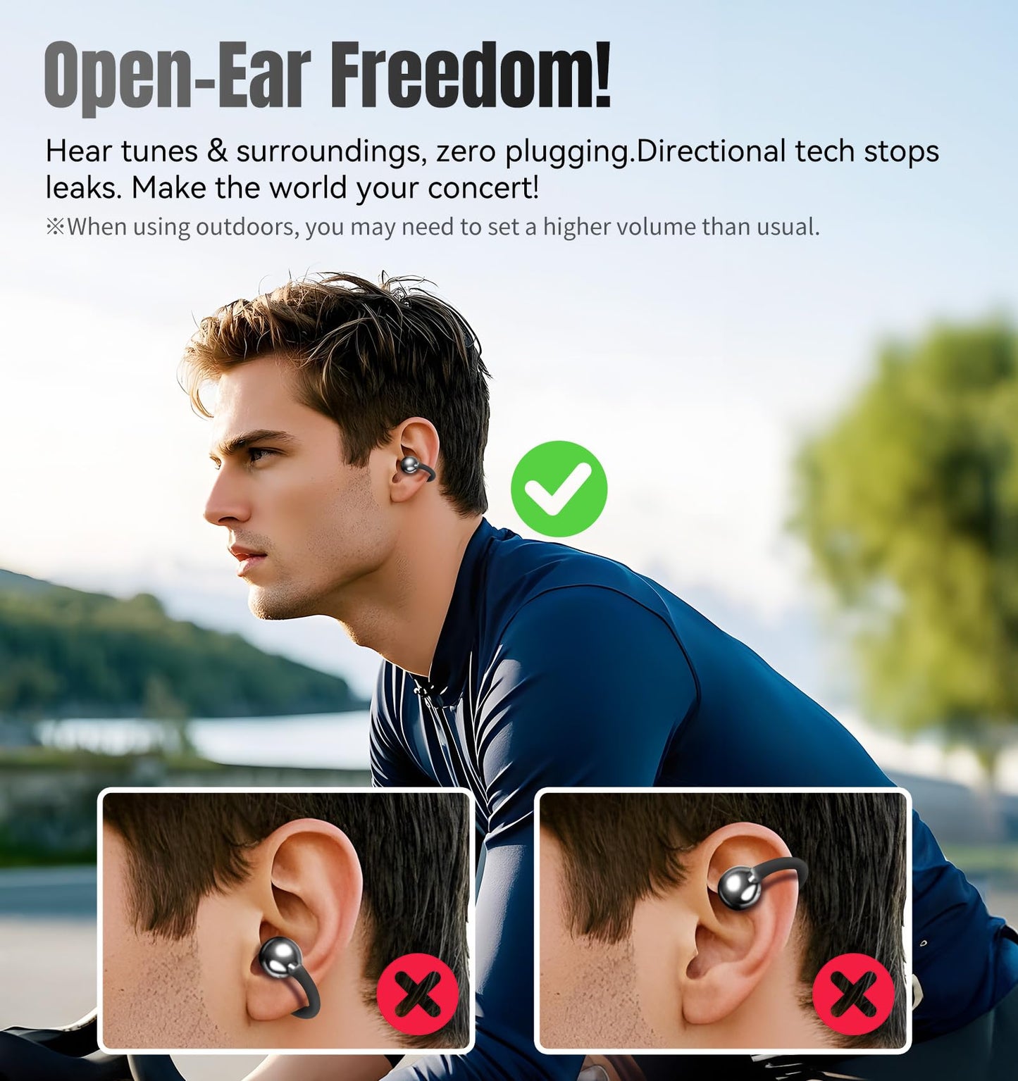 King Lucky Clip-On Earbuds Gen 3, Open-Ear Wireless Bluetooth 6.0 Headphones with Mic, Secure Fit for Small Ears & Glasses Wearers, 50H Playtime, ENC, IPX5 Waterproof Sport Ear Buds (Purple)