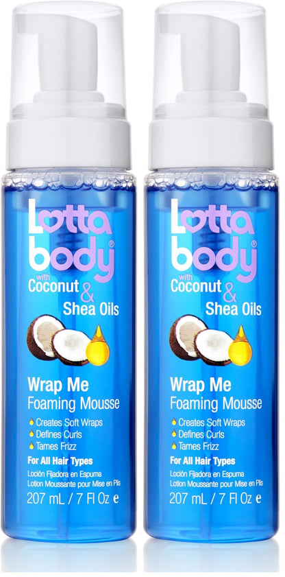 Lottabody Wrap Me Foaming Mousse with Coconut & Shea Oils, Lightweight Moisture-Rich Curl-Defining & Frizz-Control Styling Mousse for Natural Curly, Coily & Relaxed Hair, 7 oz