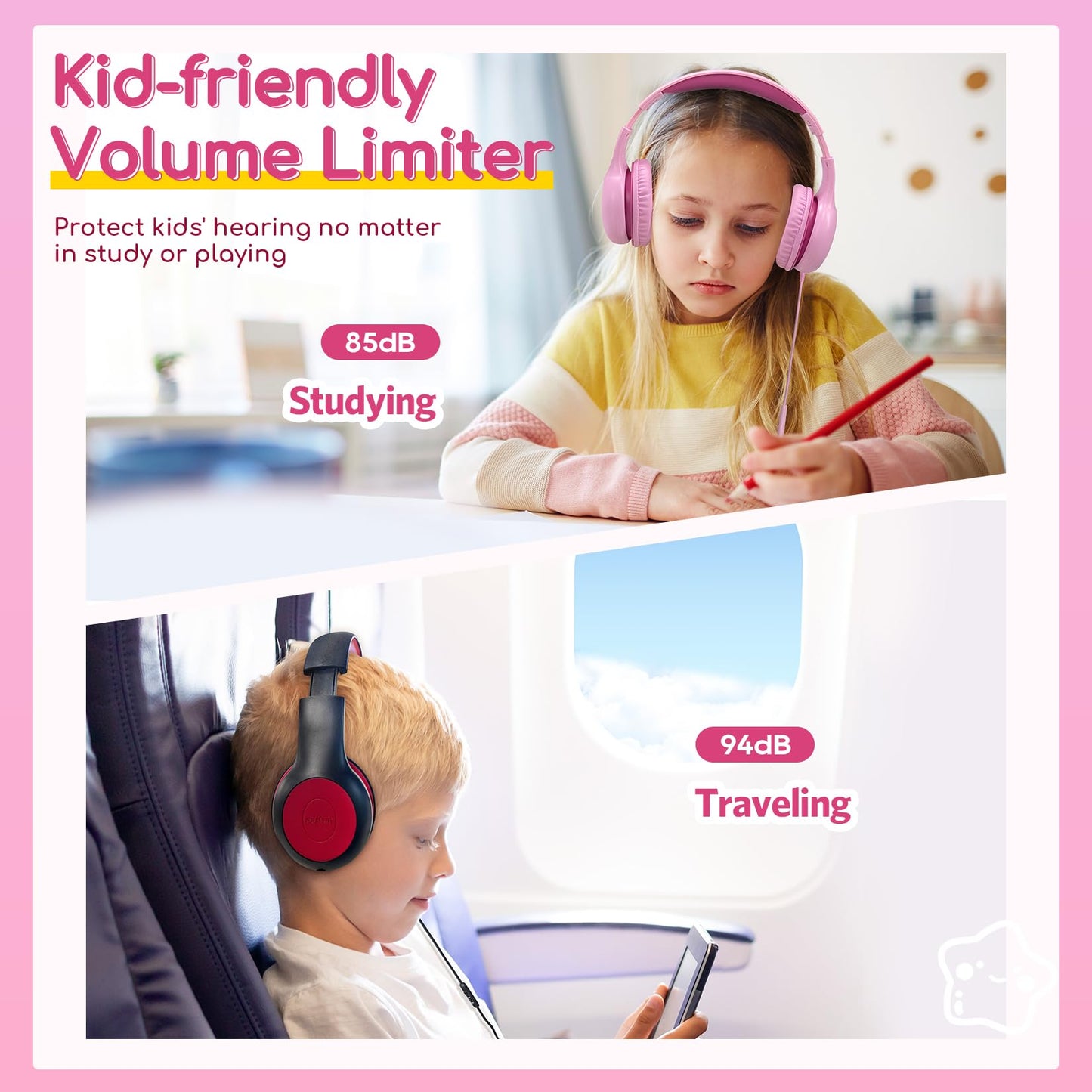 EarFun K1 Kids Headphones Wired with Mic, Volume Limit Headphones for Kids