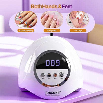 JODSONE U V LED Nail Lamp with Base Coat Top Coat Set, Nail Dryer for Gel Polish for Nails with Automatic Sensor & 4 Timers