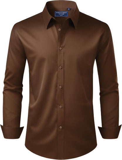 Alimens & Gentle Men's Dress Shirt Regular Fit Stretch Stain Shield Long Sleeve Solid Business Wedding Button Down Shirts