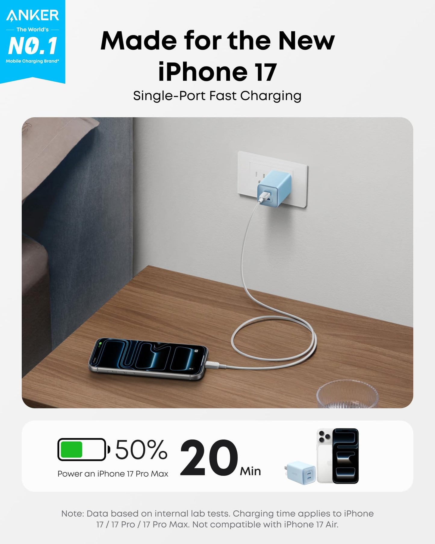 Anker Nano Phone Charger,47W Max 2-Port GaN Fast Charger USB C