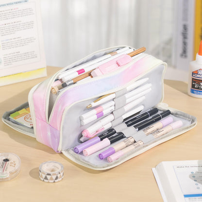 CICIMELON Large Capacity Pencil Case 3 Compartment Pouch Pen Bag for School Teen Girl Boy Men Women (Pink)