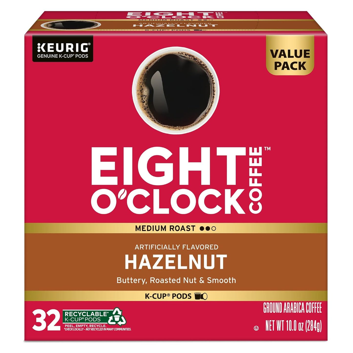 Eight O'Clock Coffee Hazelnut, Single-Serve Keurig K-Cup Pods, Flavored Medium Roast Coffee Pods, 96 Count