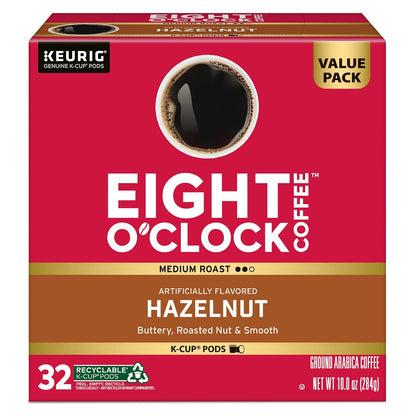Eight O'Clock Coffee Hazelnut, Single-Serve Keurig K-Cup Pods, Flavored Medium Roast Coffee Pods, 96 Count