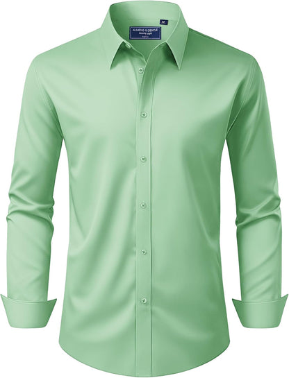 Alimens & Gentle Men's Dress Shirt Regular Fit Stretch Stain Shield Long Sleeve Solid Business Wedding Button Down Shirts