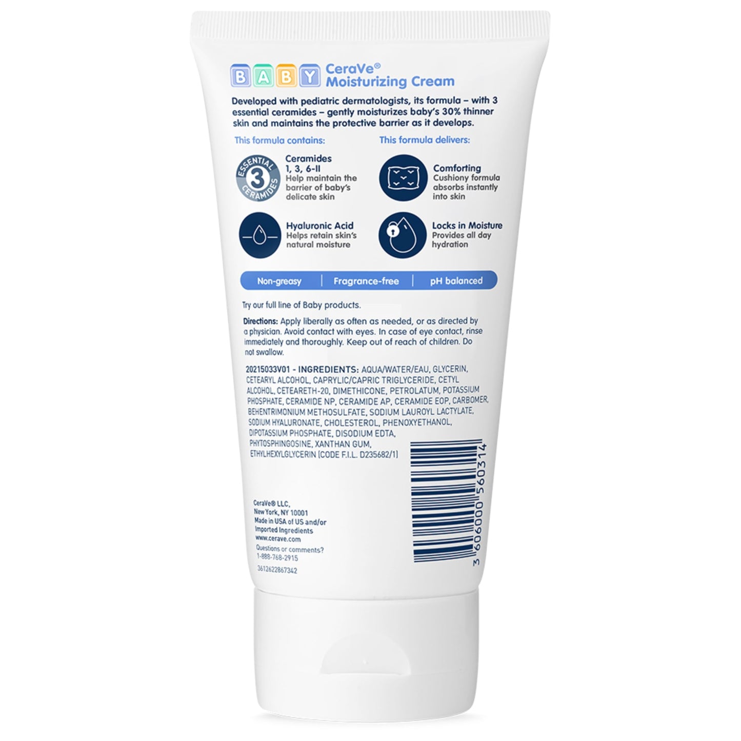 CeraVe Baby Cream, Moisturizer with Ceramides, Fragrance-Free, 8oz