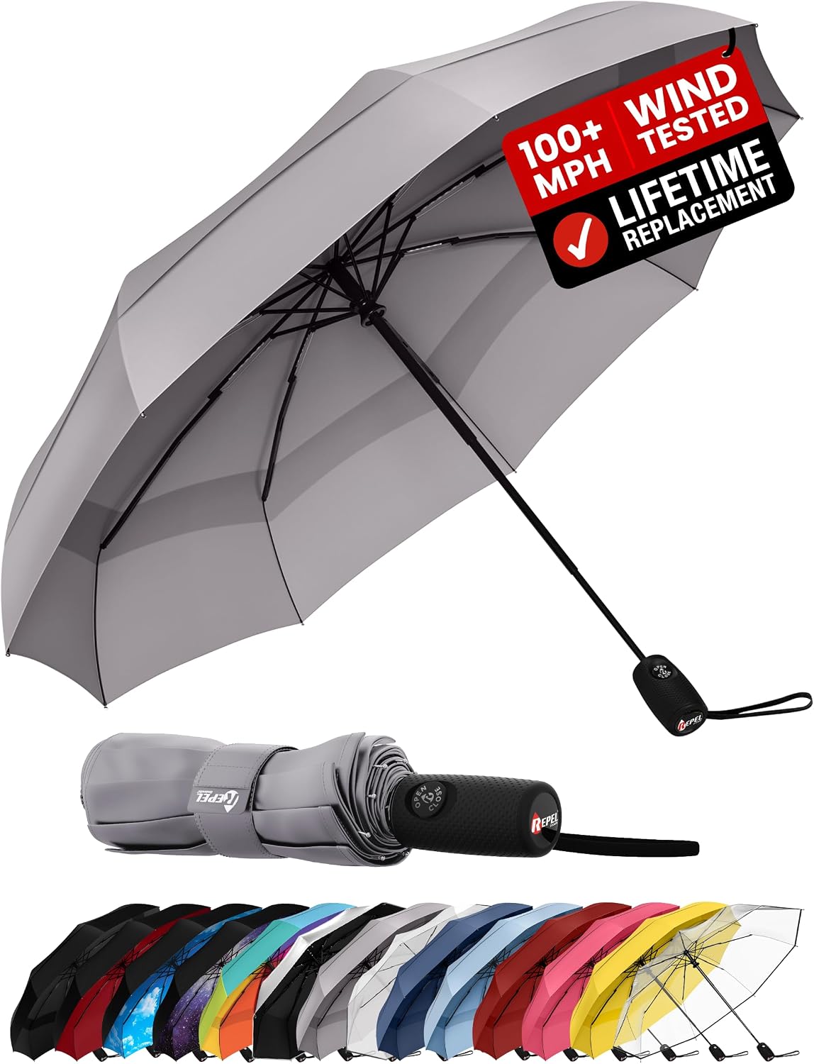Windproof Travel Umbrella - Compact & Withstands Winds up to 100MPH, Strongest Premium Auto Folding Umbrella for Rain and Sun - Durable, Light & Portable for Women & Men, Fits Backpack & Cars