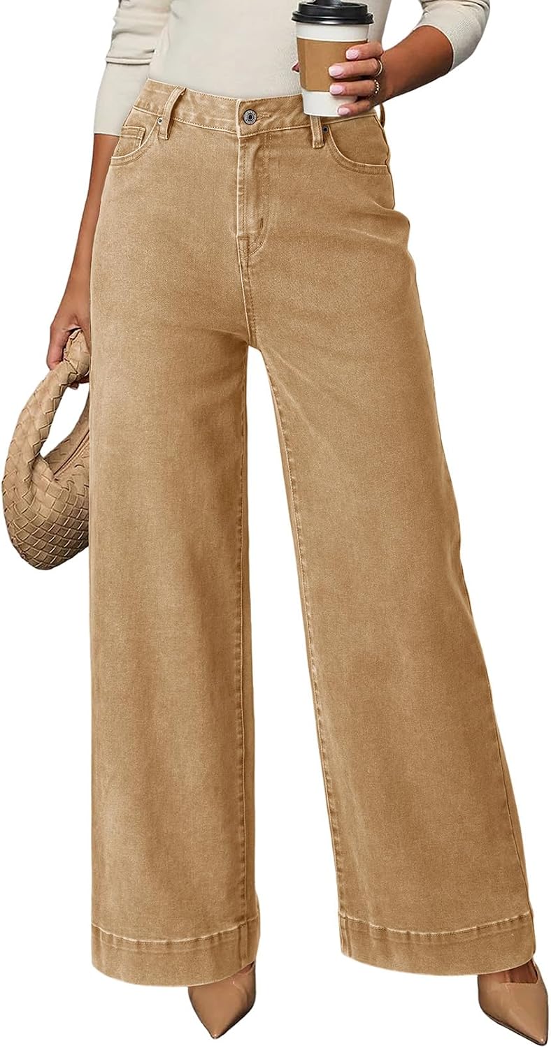 Dokotoo Women's Casual High Waisted Jeans Stretch Wide Leg Loose Denim Pant