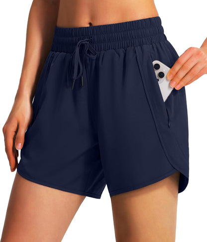 Ksmien Women's 5"/7" Athletic Running Shorts Quick Dry with Zipper Pockets