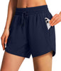 Ksmien Women's 5"/7" Athletic Running Shorts Quick Dry with Zipper Pockets