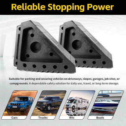 MaxxHaul Solid Rubber Wheel Chock 2-Pack | 8" x 4" x 6" Heavy-Duty Tire Stop | Non-Slip Traction Pads | Built-in Handle | All-Weather Vehicle Safety Block | Black | (70472)