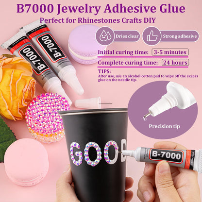 Rainbow Flatback Rhinestones for Crafting and 3PCS B7000 Glue (Set 1), 2 Boxes of 4500 PCS Resin Rhinestones Gems Charms for Bedazzling DIY Crafts Tumblers Shoes Fabric Clothing Nail Art