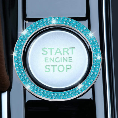 LivTee 2 PCS Crystal Double Rhinestone Car Engine Start Stop Decoration Ring, Bling Car Interior Accessories for Women, Push to Start Button Cover Sticker, Automotive Decals, Light Green