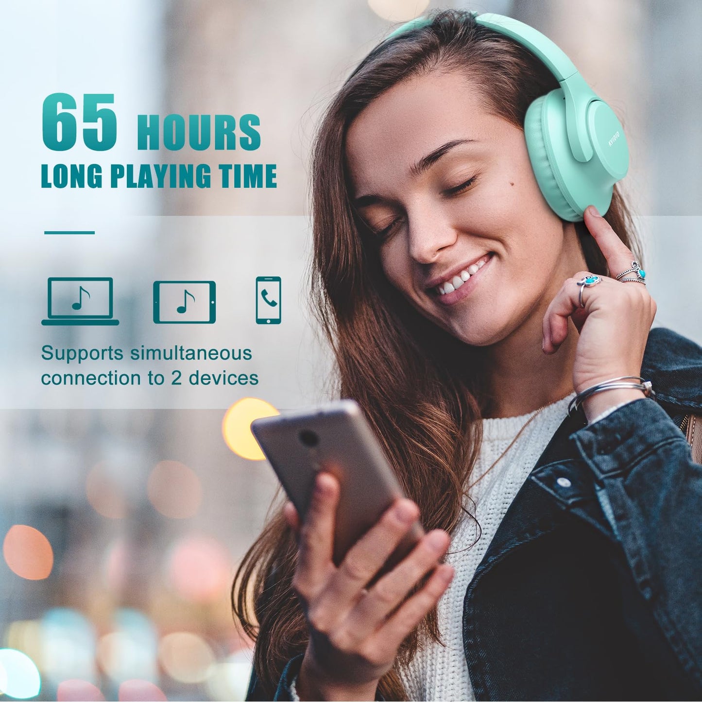 KVIDIO Bluetooth Headphones Wireless Over Ear Headsets 65H Playtime