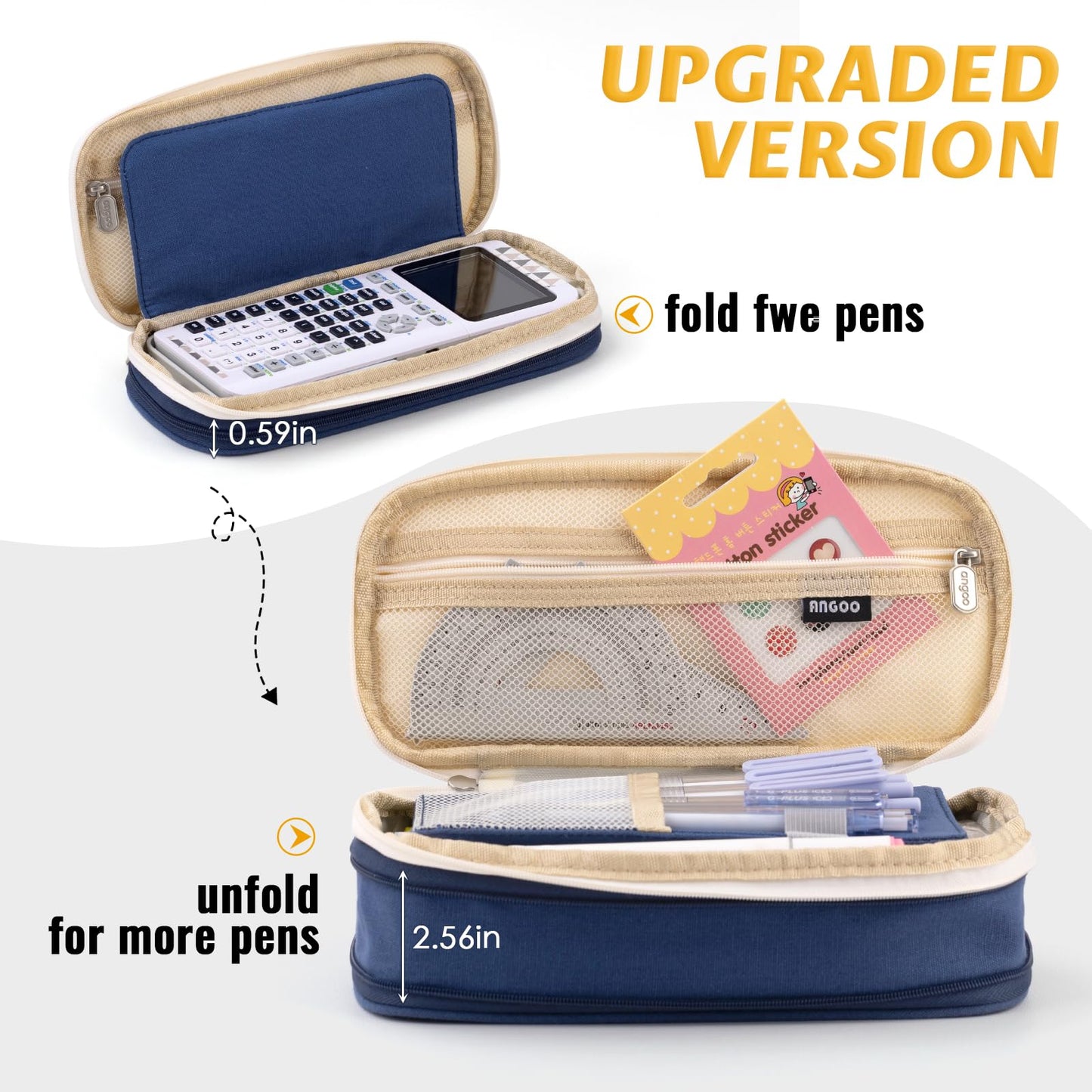 EASTHILL Big Capacity Pencil Pen Case Office College School Large Storage High Capacity Bag Pouch Holder Box Organizer Blue (Pink)