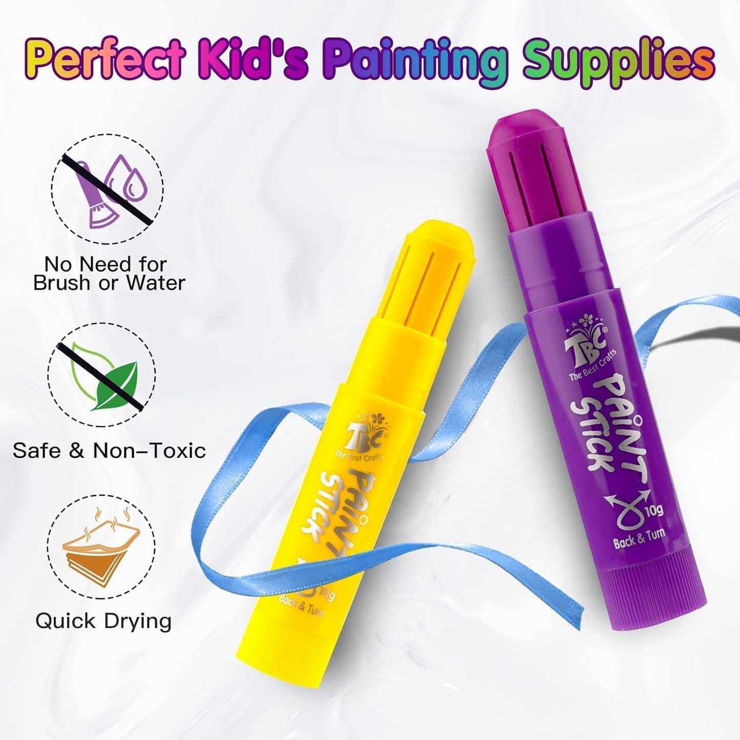 TBC The Best Crafts Paint Sticks for Kids Ages 2-8, 12 Classic Colors