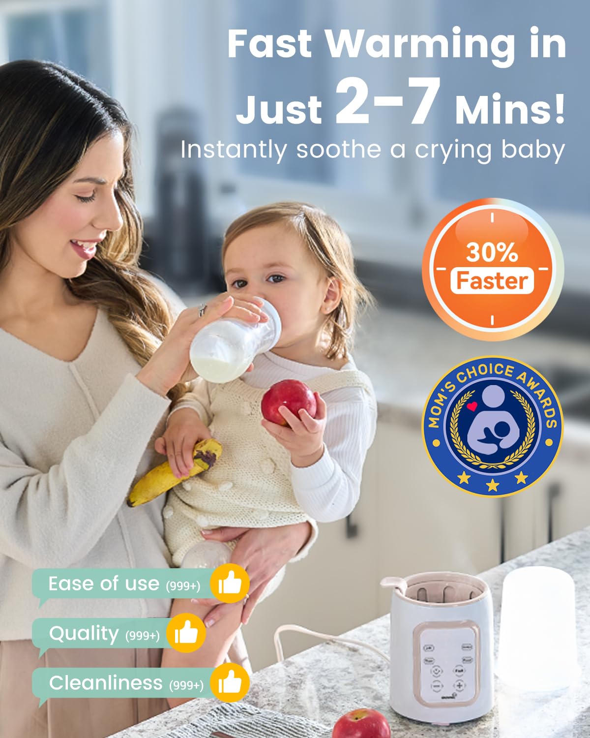 Grownsy 8-in-1 OG Fast Bottle Warmer with Timer, Gray