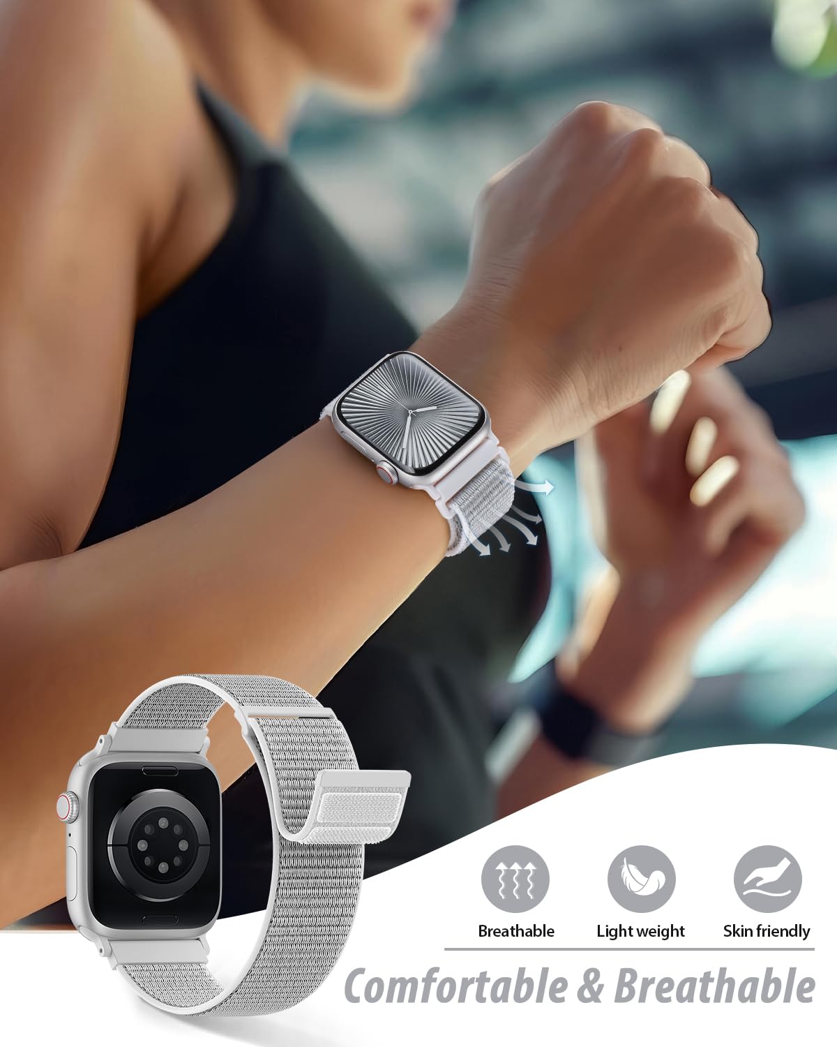 Nylon Loop Sport Band Compatible with Apple Watch Bands 38mm 40mm 41mm 42mm for Women Men, iWatch Wrist Straps for Se, Series 11 10 9 8 7, Breathable, Soft Band Ideal for Outdoor