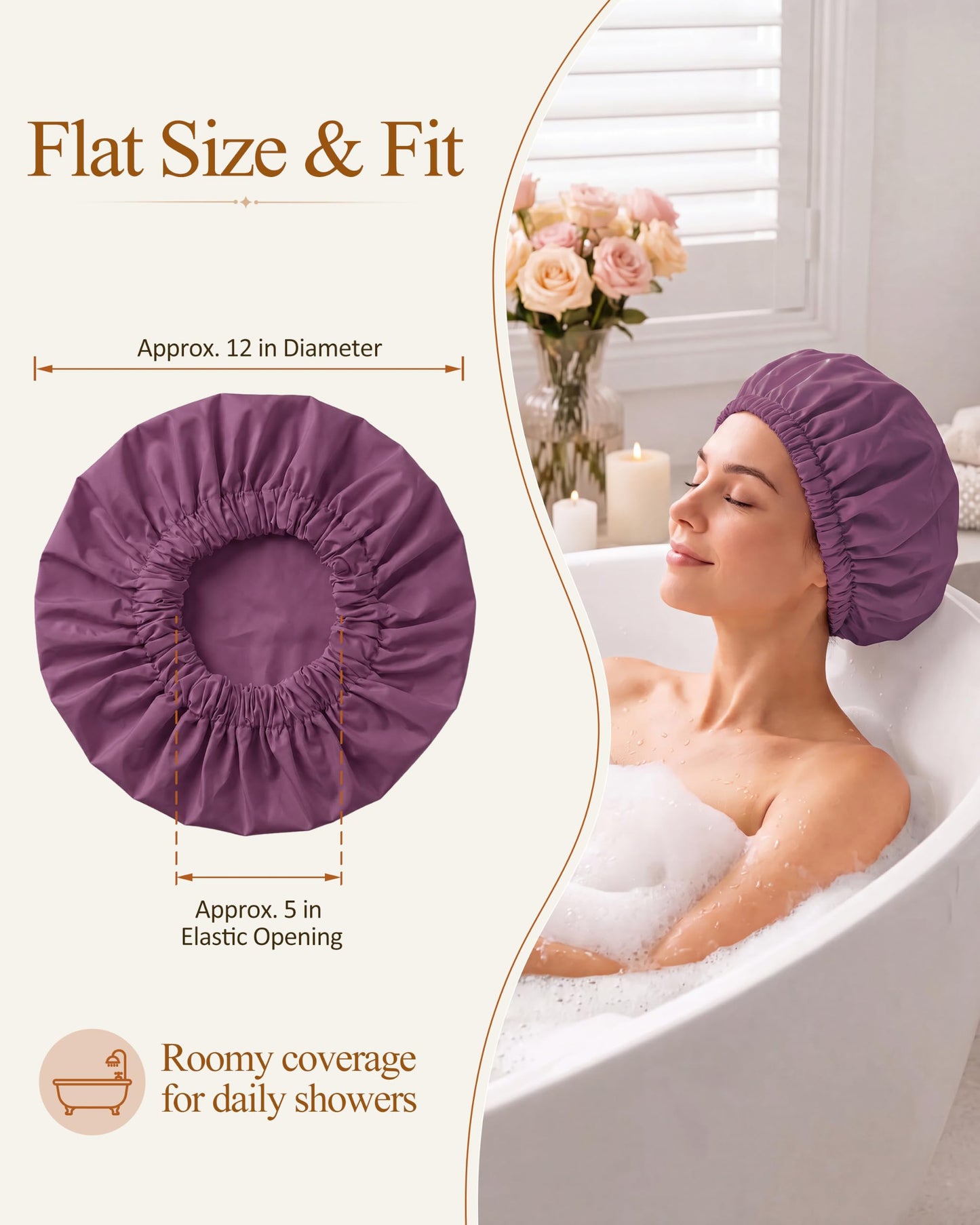 Edoneery Shower Caps for Women Reusable Waterproof, Shower Hair Cap