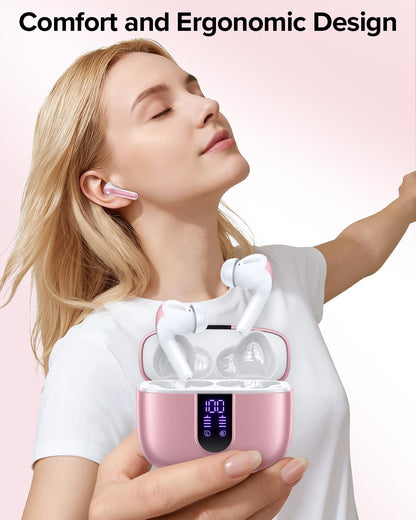 TAGRY Bluetooth Headphones True Wireless Earbuds 60H Playback LED Power Display Earphones with Wireless Charging Case IPX5 Waterproof in-Ear Ear buds with Mic for TV Smart Phone Laptop Computer Sports