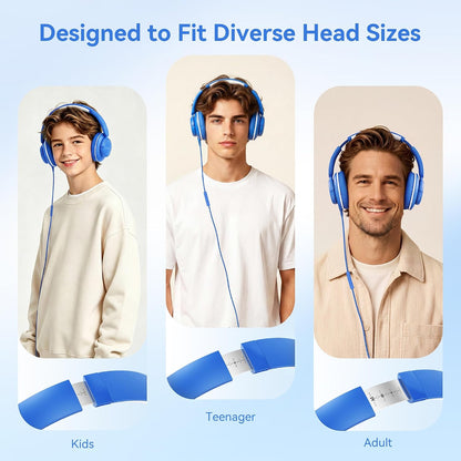 Wired Headphones with Mic, 3.5mm Headphones Volume Control for School Blue