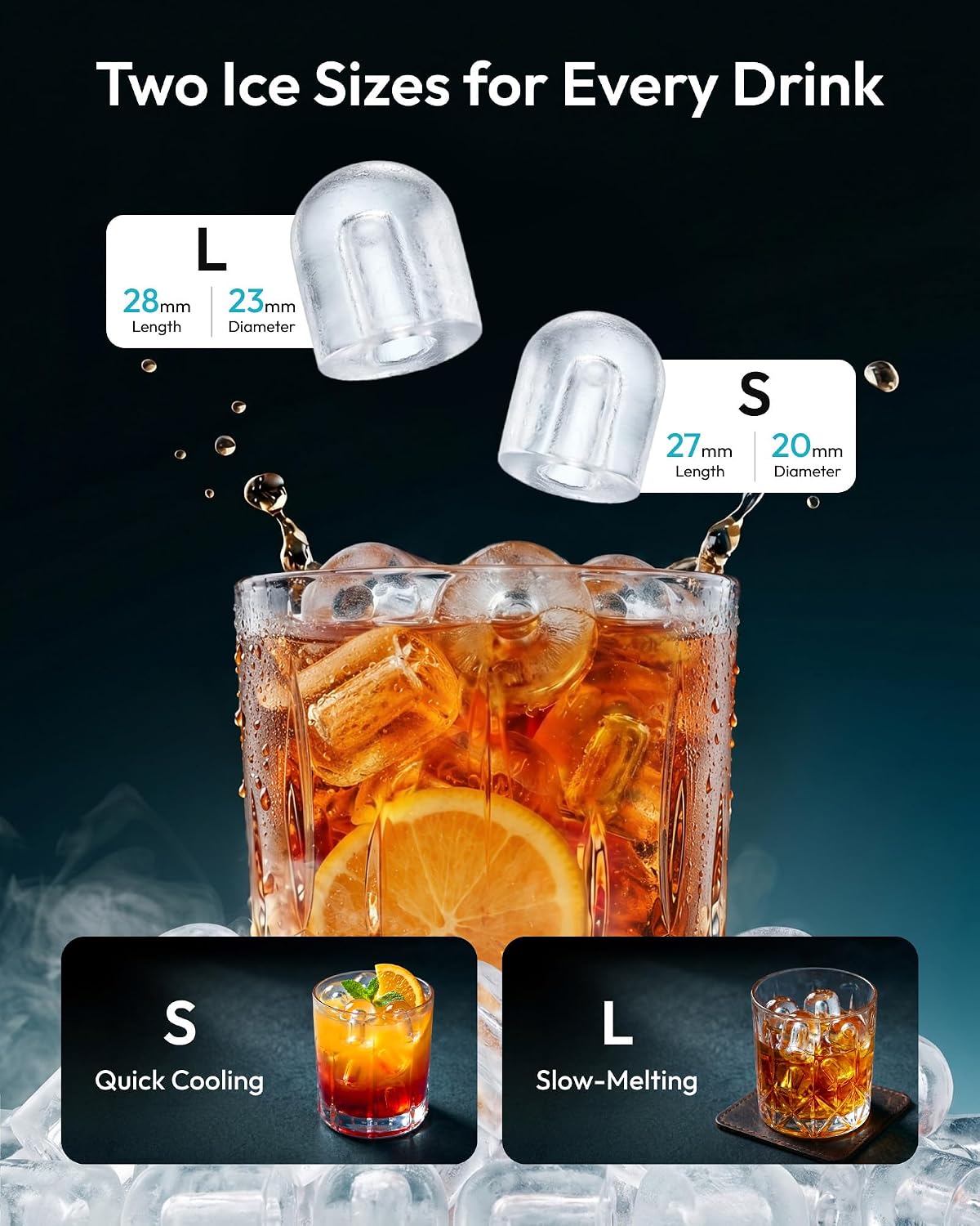 EUHOMY Ice Maker Countertop, 9 Cubes Ready in 6 Mins, 26lbs/24H, Self-Cleaning, Portable Ice Maker Machine with Carry Handle, Basket and Scoop, 2 Sizes of Bullet Ice for Home, Kitchen, Office