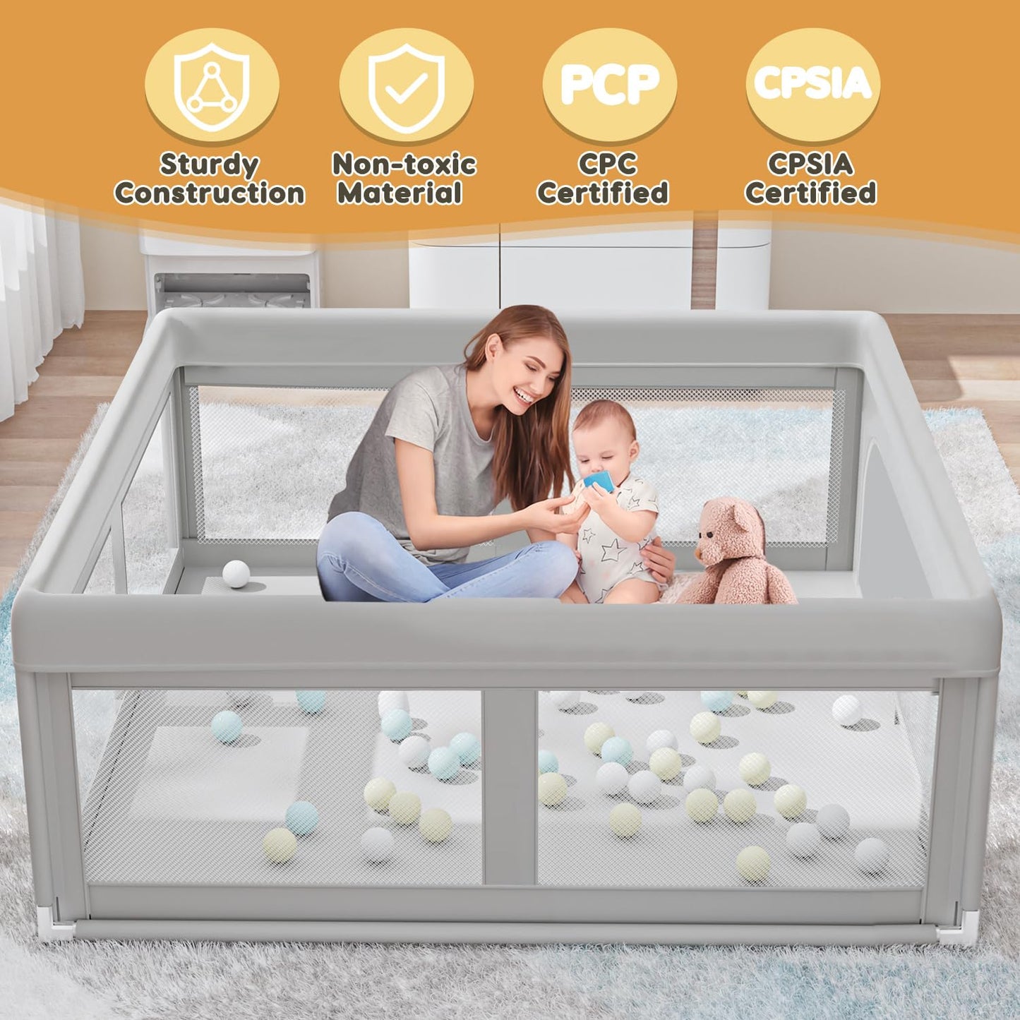 Hiaksedt Baby Playpen 50x50 Inch, Play Pens for Babies and Toddlers