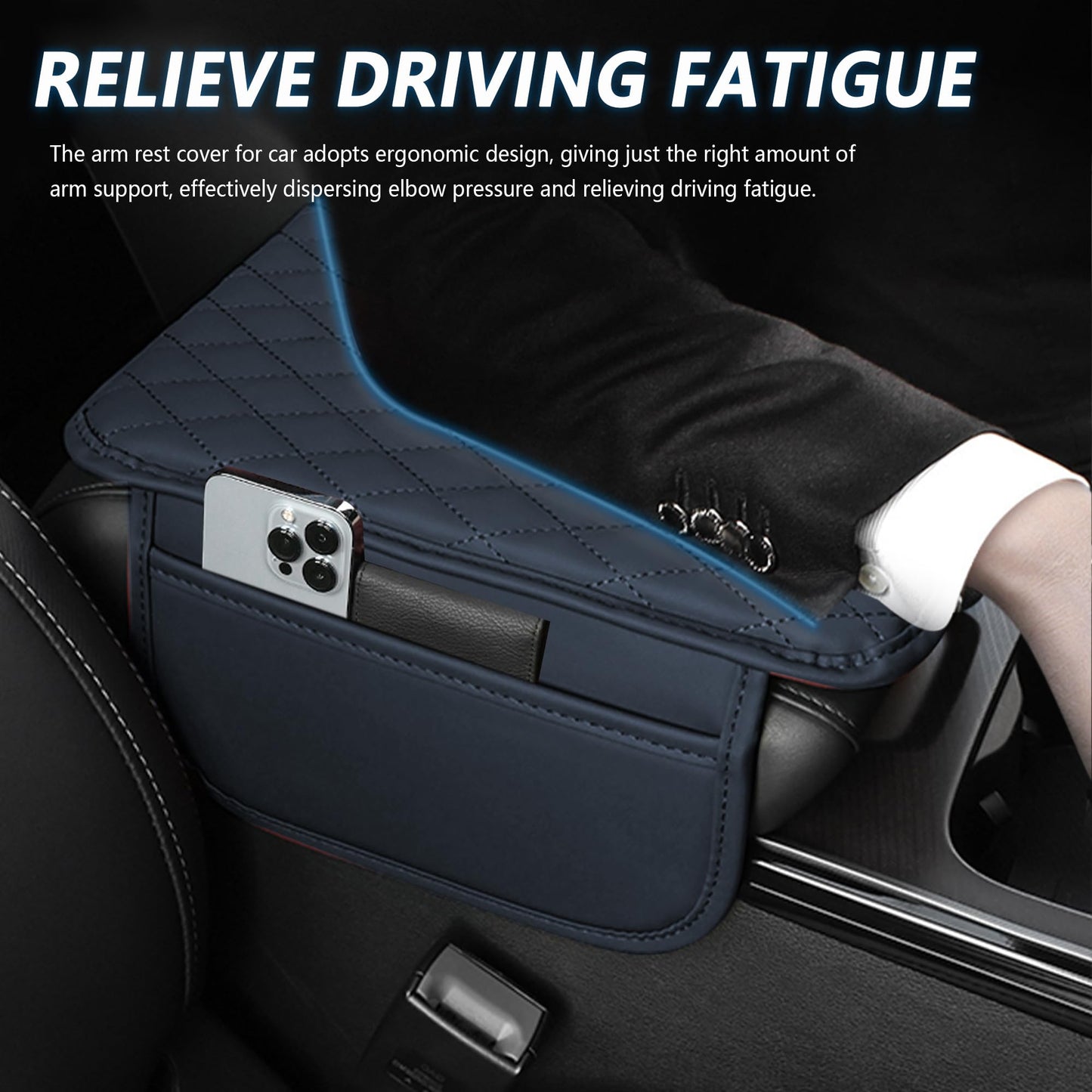 Stacool Upgraded Car Center Console Cover,Microfiber Leather Car Armrest Cover Cushion with 2 Storage Bags,Universal Car Armrest Storage Box (Black)